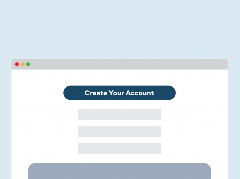 computer browser on a blue background with the button "Create your account" on it
