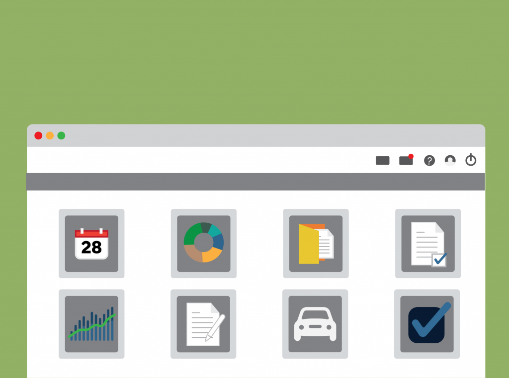 computer browser on a green background with illustrated icons showing Strads different features