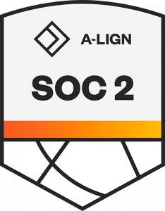 Shield shape badge that is the A-LIGN SOC 2 Badge